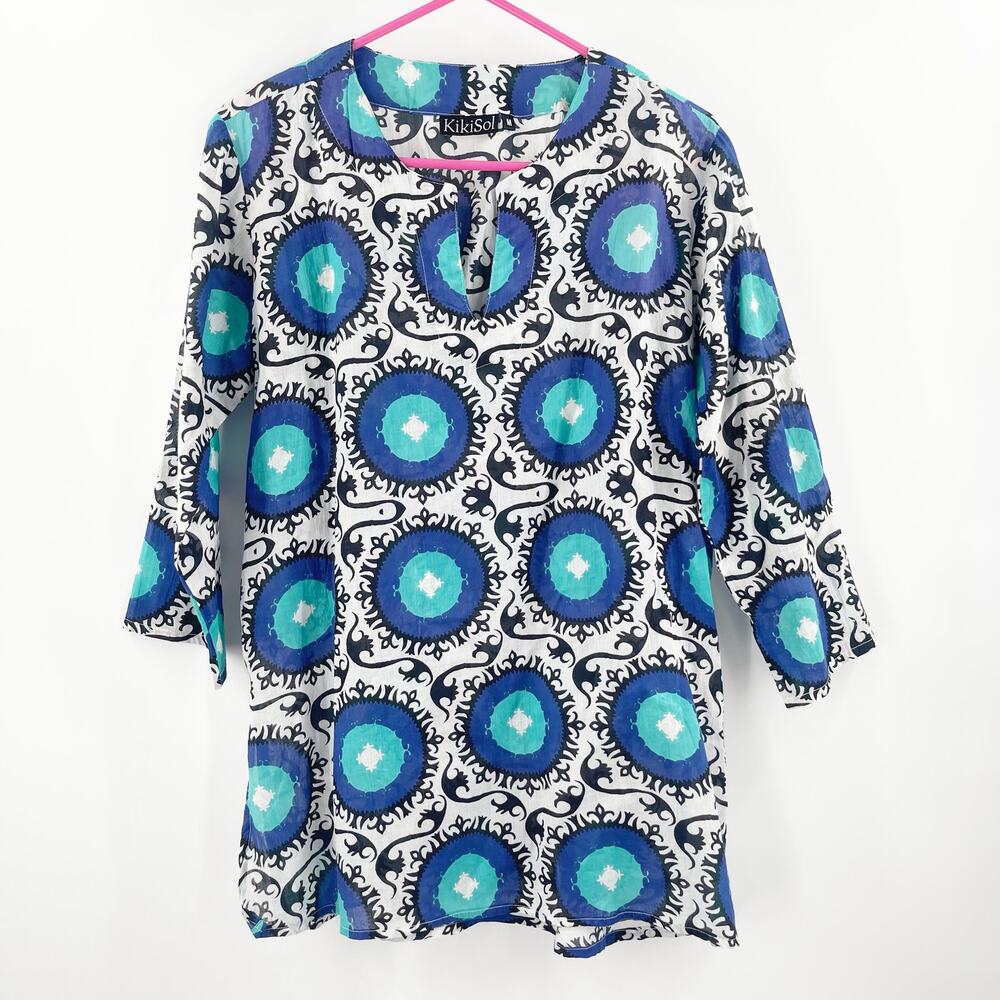 KIKISOL Tunic Top Size Medium Made in India 100% Cotton Beach Boho Travel Vaca